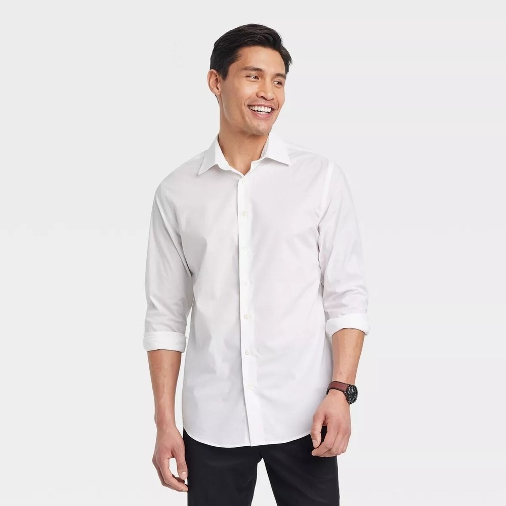 Goodfellow & Co Mens White Performance Dress Standard Fit Long Sleeve Medium